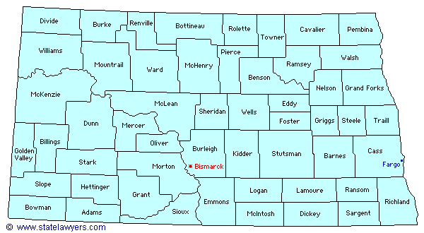 North Dakota County Outline Map.
